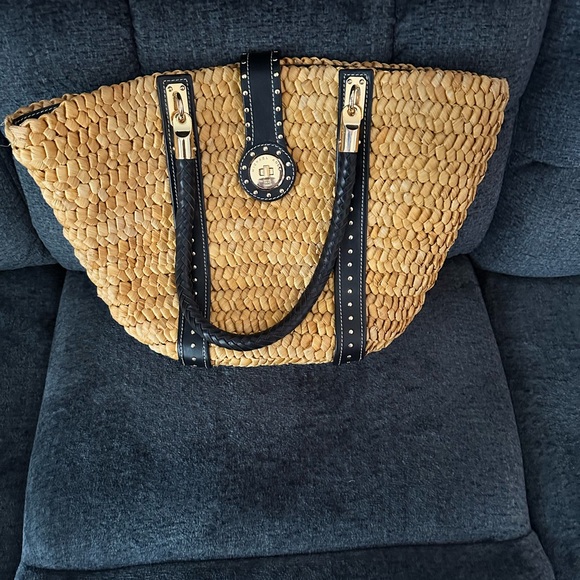 Michael Kors Tan and Black Woven Tote - Picture 1 of 3